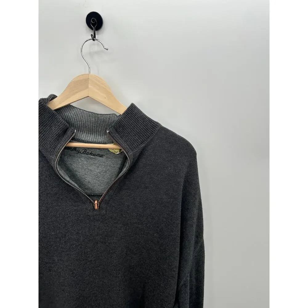 Tommy Bahama Gray Pullover Quarter Zip‎ Sweater Men Size XL Collar Cotton